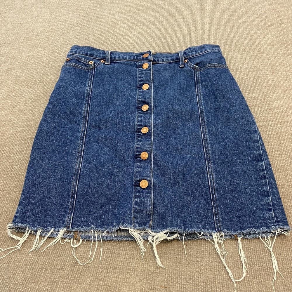 Gap Denim Skirt Womens 30 Blue Short Button Front A-Line Raw Hem Stretch Boho